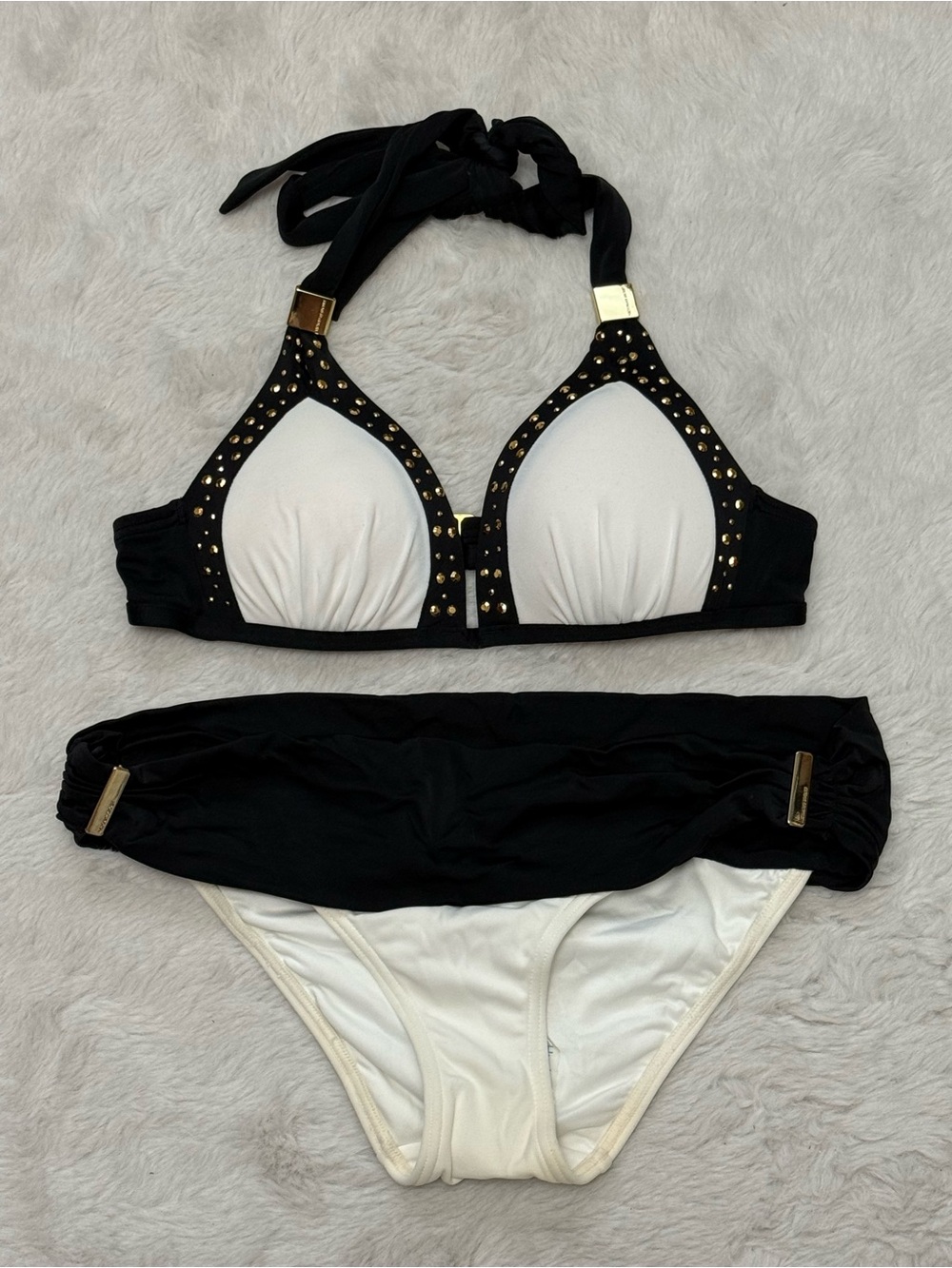 Victoria's Secret Black and White Stud Halter Bikini